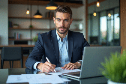 Auditeur IT homme en bureau en train d'examiner des documents