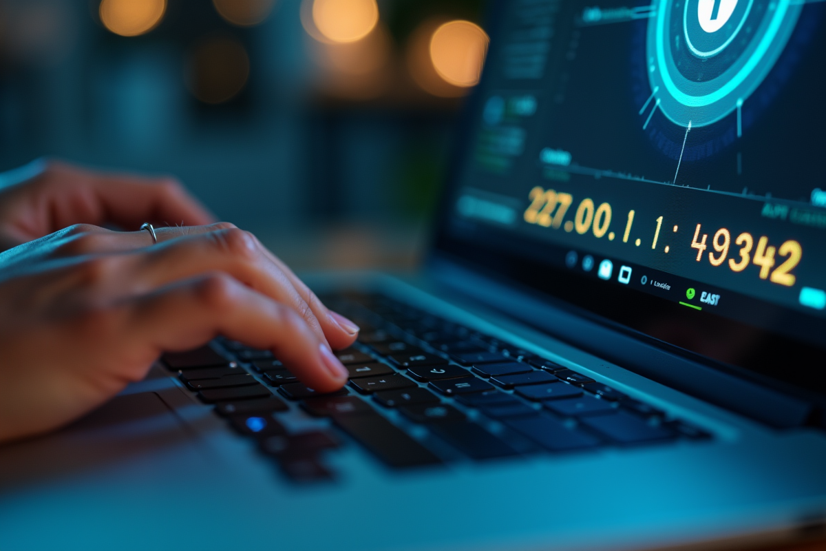 Doigts appuyant sur la touche enter du clavier avec ecran reflectant 127 0 0 1