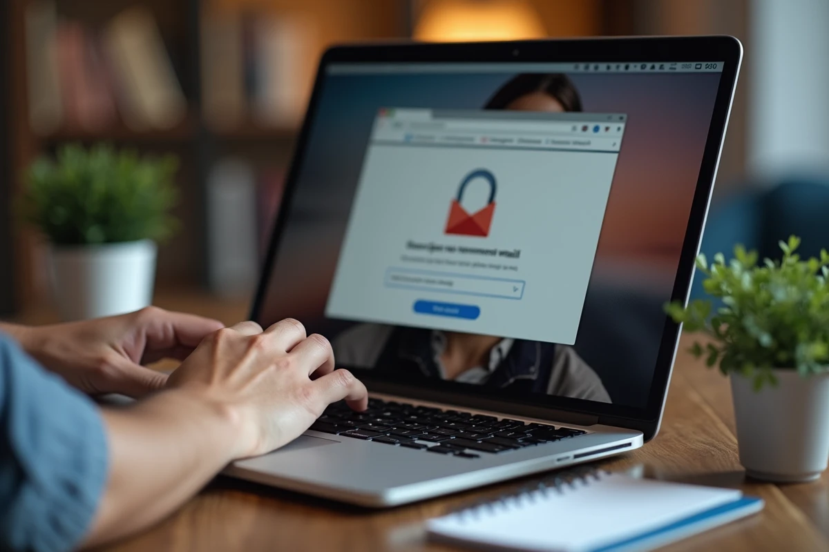 Mains tapant sur un clavier pour résoudre une panne d'accès au webmail Melanie depuis un bureau à domicile