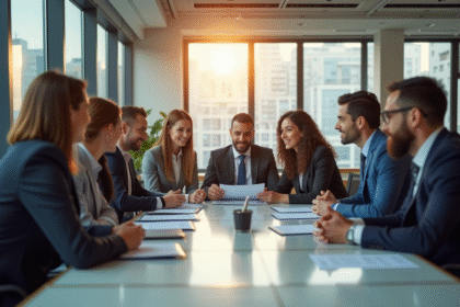 Groupe de professionnels dans un bureau moderne en réunion