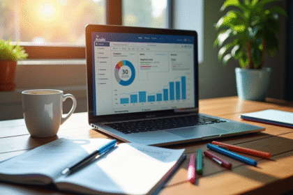 Espace de travail créatif avec un tableau de bord SEO sur un ordinateur