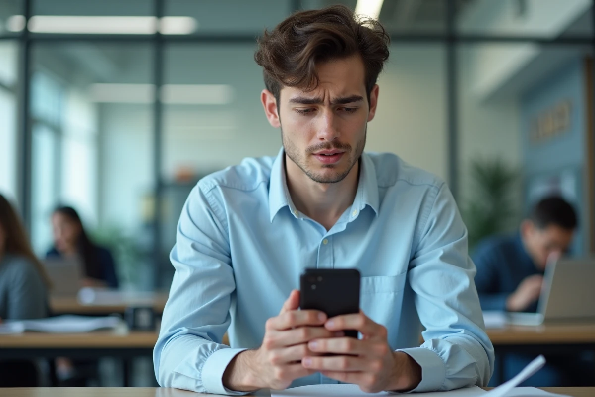 Étudiant consultant son téléphone pour récupérer l'accès à son compte intranet de l'université Jean Moulin Lyon 3