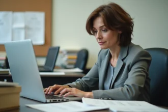 Femme d'âge moyen au bureau en pleine concentration