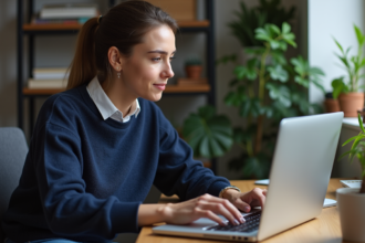 Femme en casual réglant son mot de passe sur son ordinateur