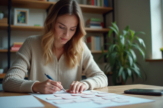 Femme organisée avec notes sur bureau professionnel
