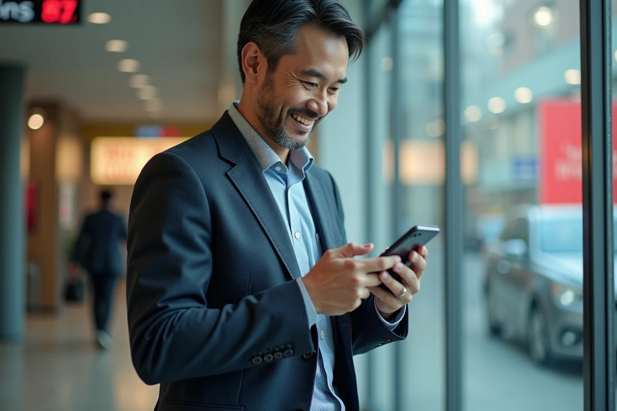 Homme d affaires utilisant une application de traduction