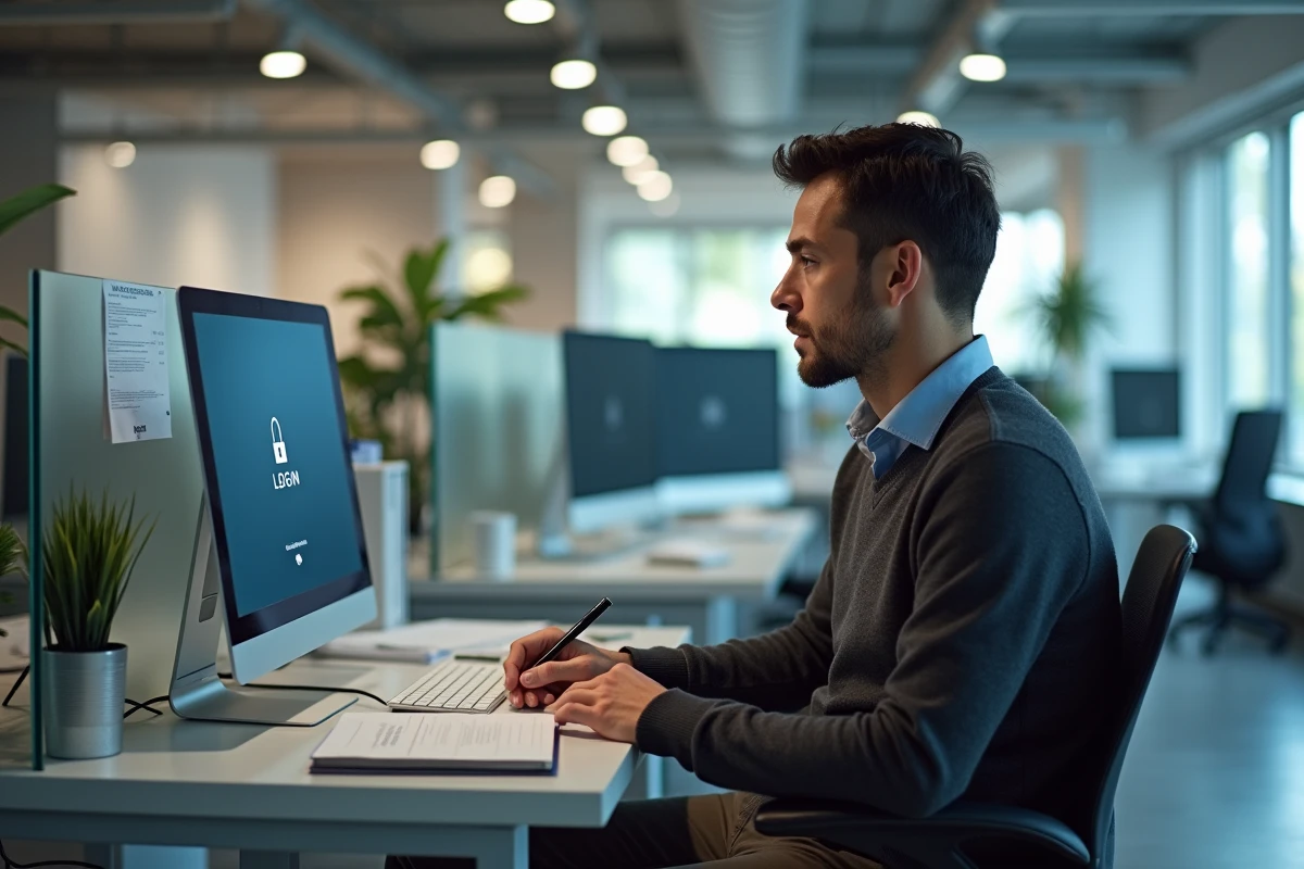 Homme au travail devant un écran d
