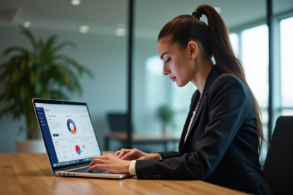 Jeune femme professionnelle utilisant un ordinateur au bureau