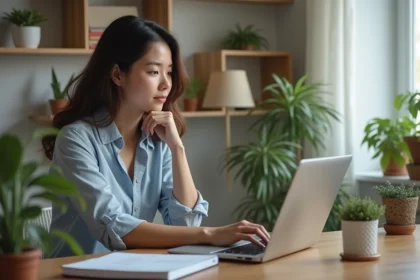 Jeune femme professionnelle travaillant sur son ordinateur dans un bureau