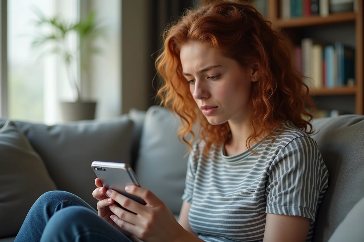 Jeune femme inspectant l'interface d'un Samsung pour retrouver la corbeille supprimée