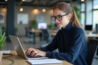 Jeune femme testant un site web avec lecteur d'écran