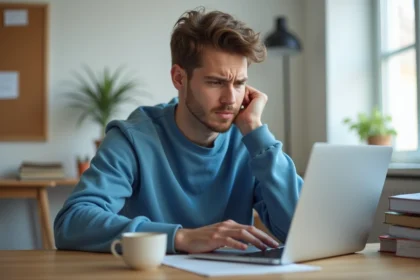 Jeune homme étudiant regardant son ordinateur portable