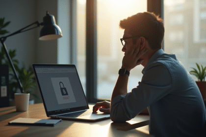 Personne regardant un ordinateur avec un message d'erreur de connexion
