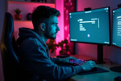 Joueur assis à son bureau gaming en train de vider le cache de FiveM sur son PC via les paramètres du lanceur