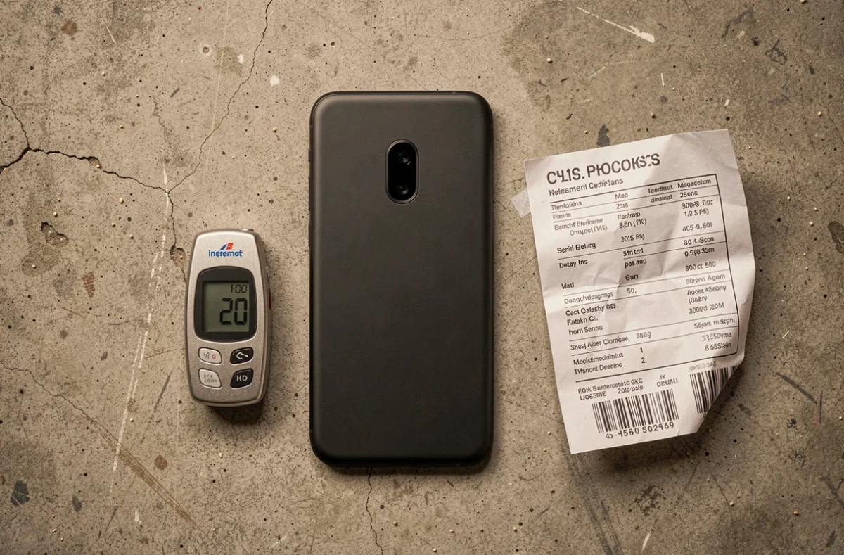 Test thermique du Xiaomi 15 posé sur béton avec thermomètre infrarouge lors d'un essai en conditions réelles